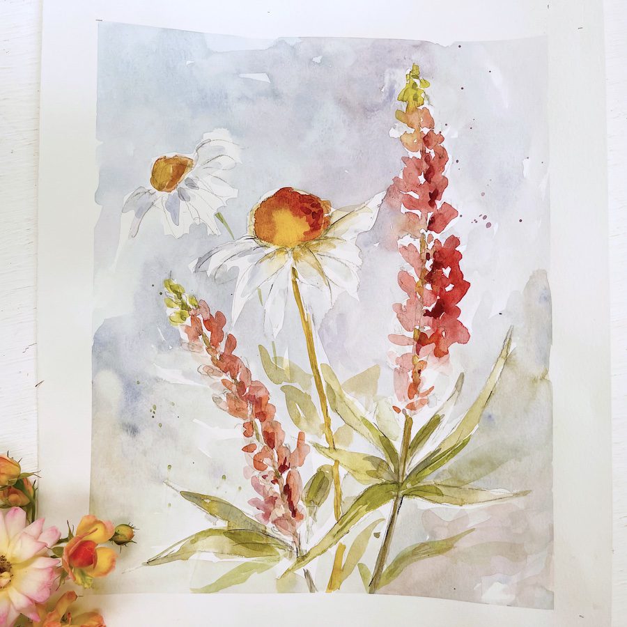 Original Art Loose Floral Watercolor Painting, Home Decor