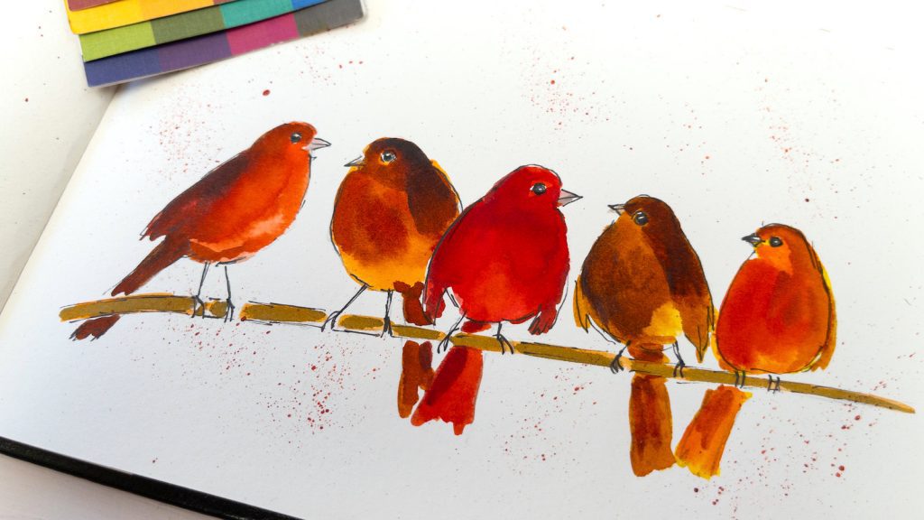 Easy Autumn Watercolor Birds - trying Meeden HOT PRESSED paper for the  first time (two paintings!)
