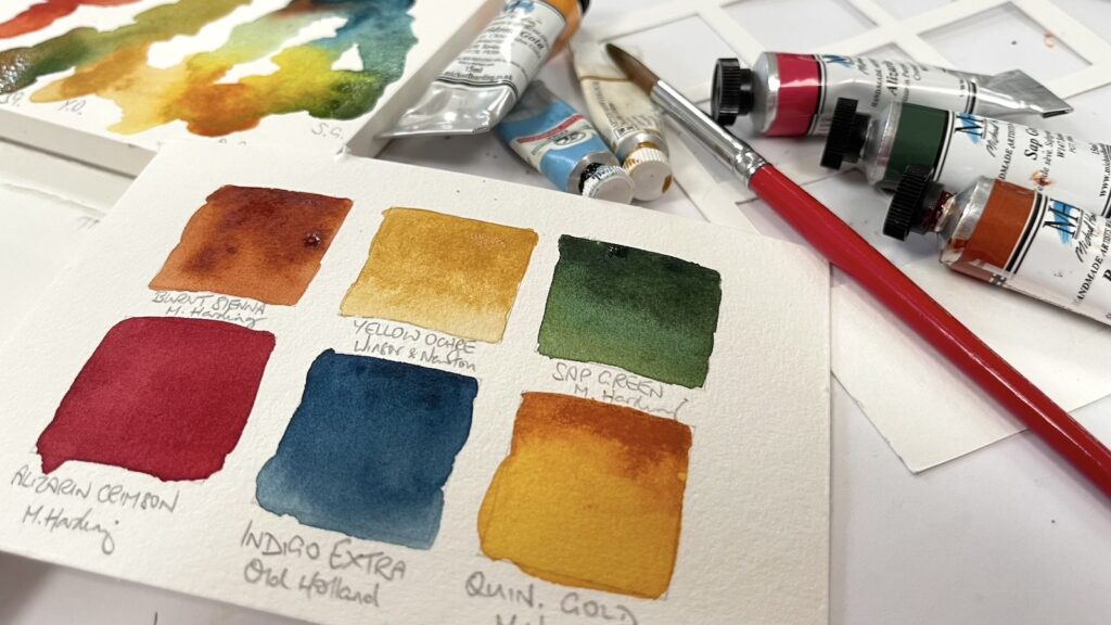 limited fall watercolor palette of six colors