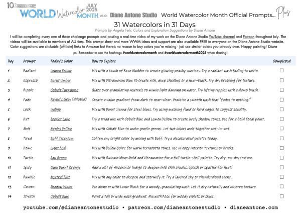 World Watercolor Month 2025 Prompt Sheet
