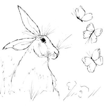 Hare and Butterflies Sketch