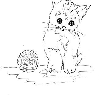 Kitten and Ball of Wool Sketch