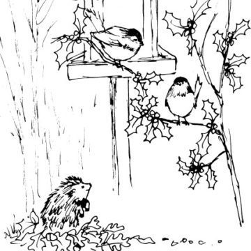 Chickadees and Hedgehog Sketch