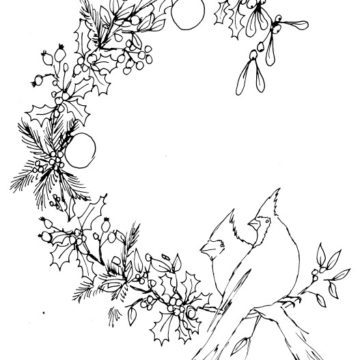Red Cardinal Wreath Sketch