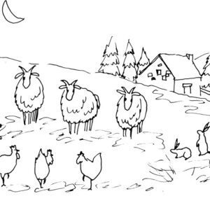 Winter Wonderland with Sheep and Chickens Sketch