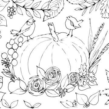 Chickadees and Pumpkins Sketch