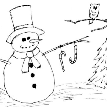 Snowman with Star and Candy Canes Sketch