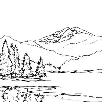 Mountain Lake Landscape Sketch