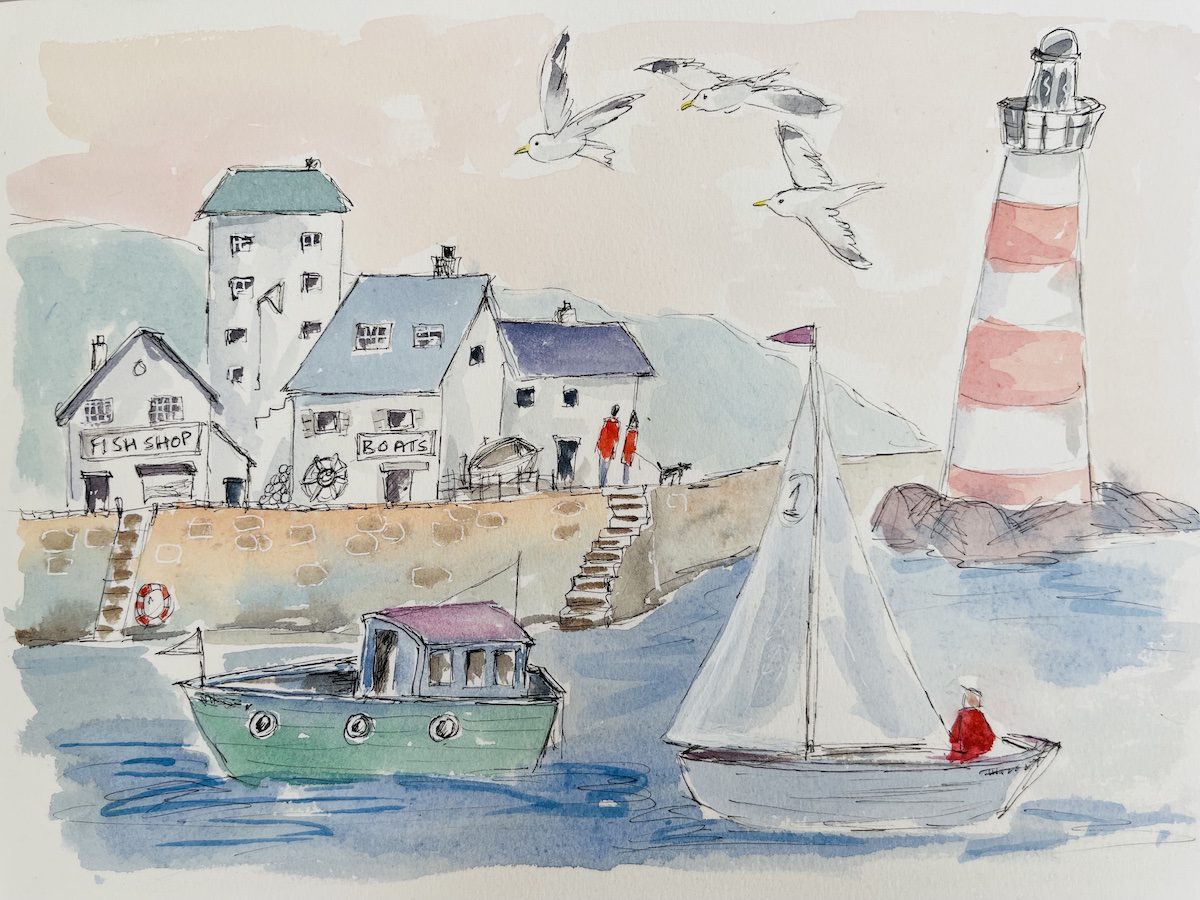 Pen and Ink with Watercolor - Line and Wash Lighthouse