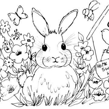 Easter Bunny and Bird House Sketch