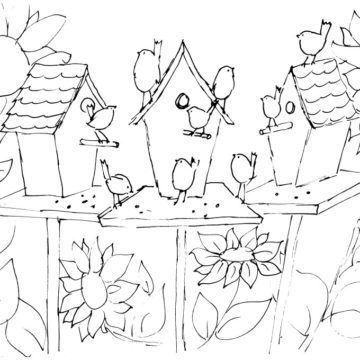 Sunflowers and Bird Houses Sketch