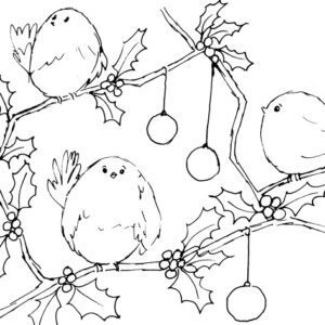 Baby Birds and Christmas Baubles Sketch