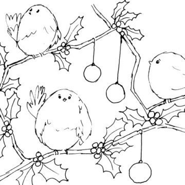 Baby Birds and Christmas Baubles Sketch