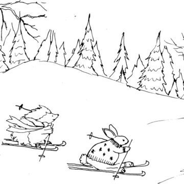 Skiing Rabbit and Hedgehog Sketch