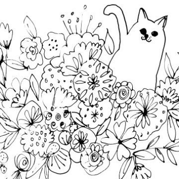 Cat in a Flowerbed Sketch