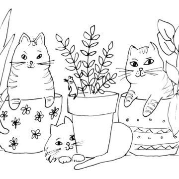 Cute Cats in Plant Pots Sketch