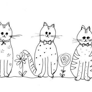 Three Adorable Cats Sketch