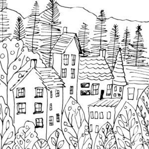 Whimsical Forest Village Sketch