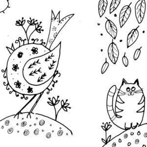 Bird, Cat and Leaf Warmup Sketch