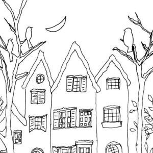 Whimsical Houses in Winter Sketch
