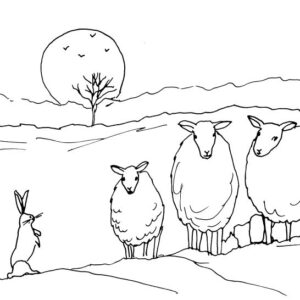 Winter Landscape with Sheep Sketch