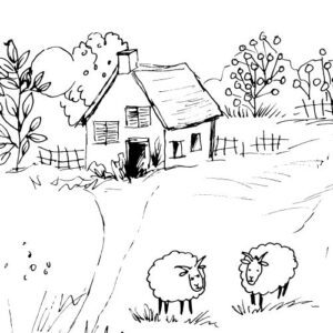 Whimsical Rural Landscape Sketch