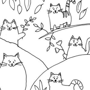 Five Whimsical Cats in the Hills