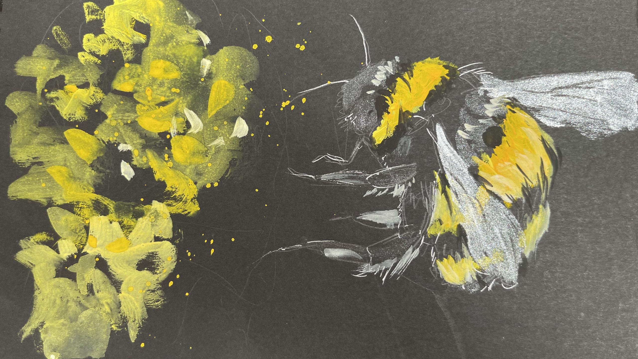 How to Paint a Bumblebee in Gouache on Black Watercolor Paper