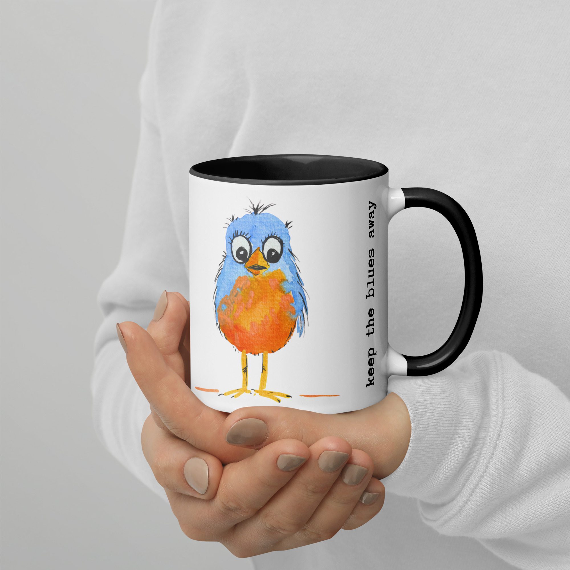 Blue Blobby Birds #paintabirdaday Mug - Image 3